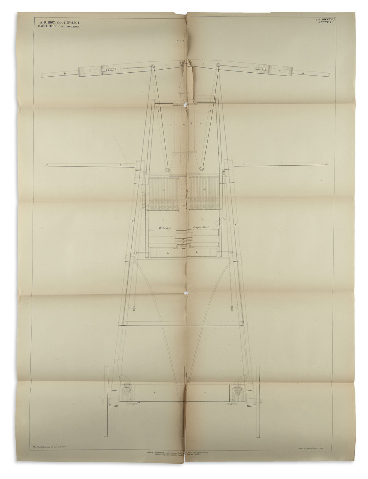 AERONAUTICS.  Smythies, John Kinnersley. A. D. 1867, 4th September. Nº 2504. Steam Bird.  Letters Patent.  1868